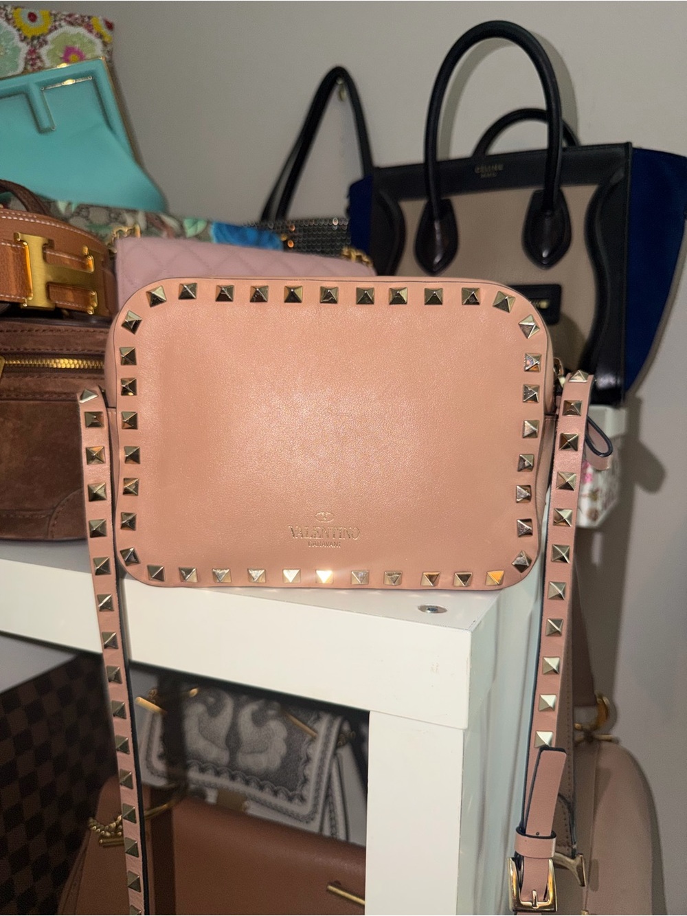 Valentino Garavani Blush Pink Rockstud Leather Crossbody